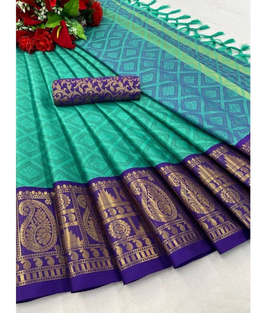 Aika Banarasi Silk Embellished Saree With Unstitched Blouse Piece ( Mint Green ) Aika Banarasi Silk Embellished Saree With Unstitched Blouse Piece ( Mint Green )