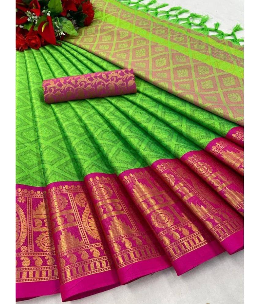    			Aika Banarasi Silk Embellished Saree With Unstitched Blouse Piece ( Green )