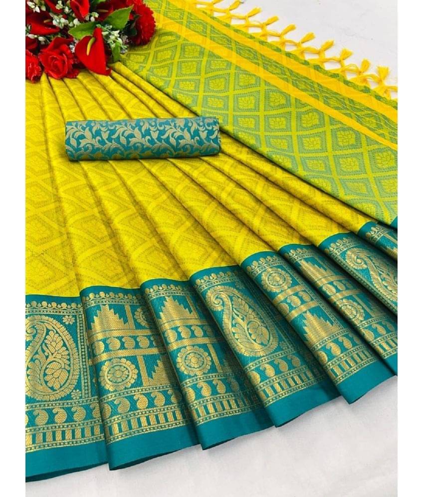 Aika Banarasi Silk Embellished Saree With Unstitched Blouse Piece ( Lime Green ) Aika Banarasi Silk Embellished Saree With Unstitched Blouse Piece ( Lime Green )