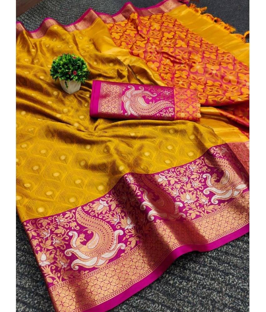 Aika Silk Blend Embellished Saree With Unstitched Blouse Piece ( Mustard ) Aika Silk Blend Embellished Saree With Unstitched Blouse Piece ( Mustard )