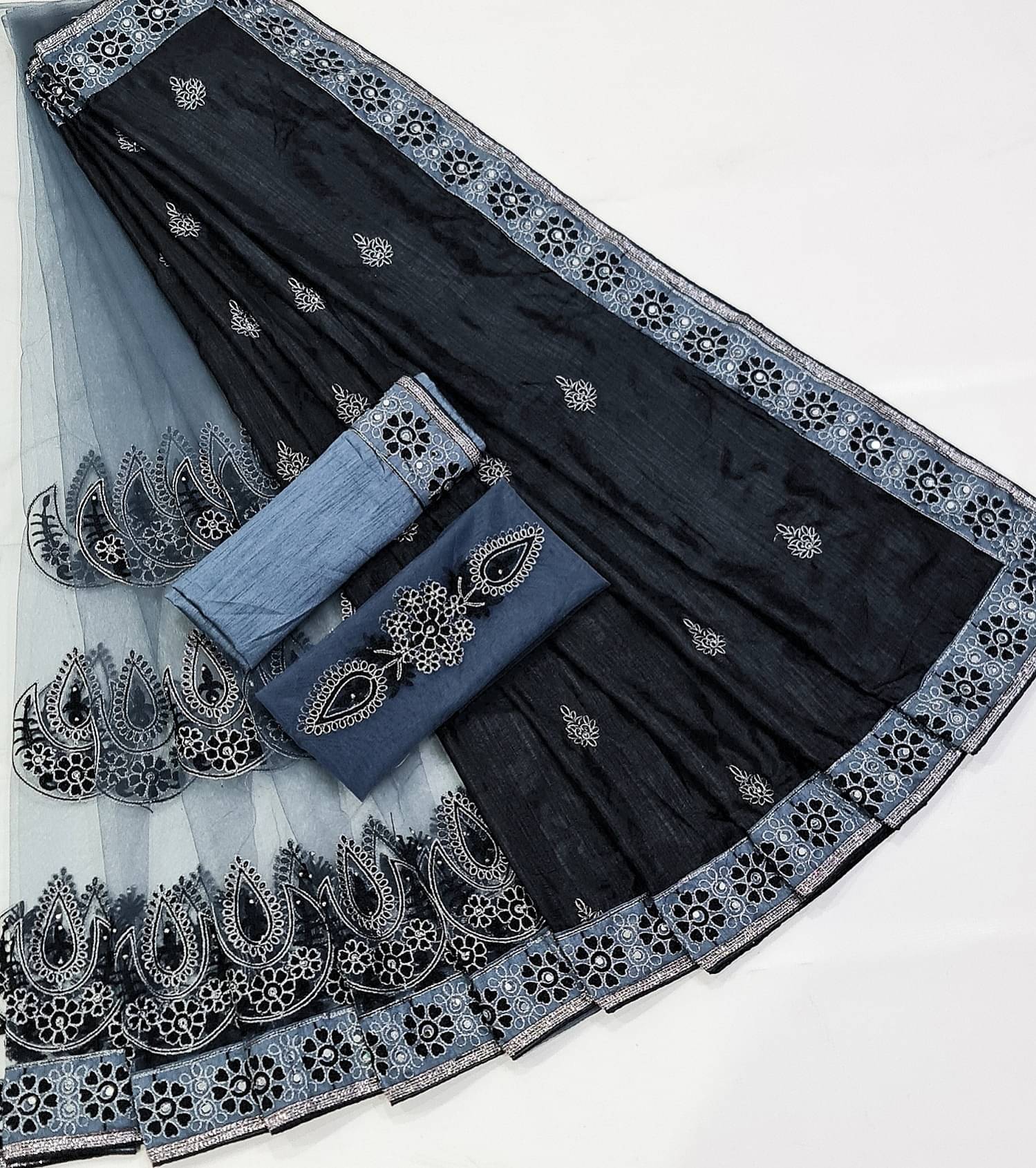     			Aika Silk Embellished Saree With Unstitched Blouse Piece ( Black )