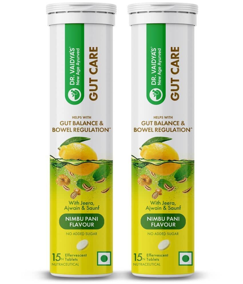 Dr. Vaidya's Gut Care Effervescent Tablets | 15 Tablets(Pack of 2) Nimbu Pani Flavour