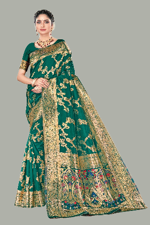 GARIYA Banarasi Silk Embellished Saree With Unstitched Blouse Piece ( Green )     			GARIYA Banarasi Silk Embellished Saree With Unstitched Blouse Piece ( Green )