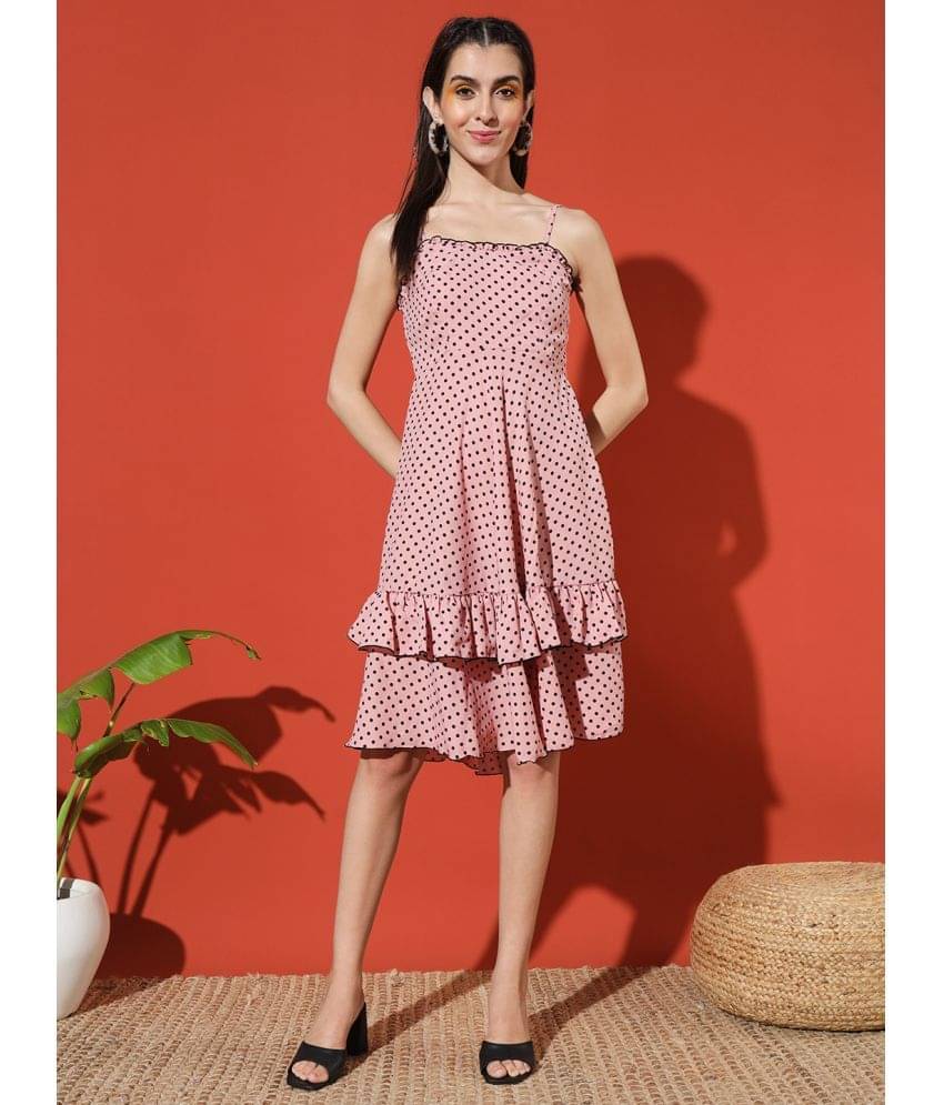 Glito Women Crepe Printed Fit & Flare Dress ( Peach ) Glito Women Crepe Printed Fit & Flare Dress ( Peach )