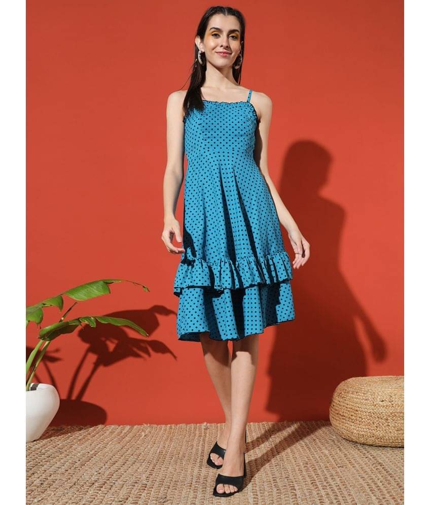     			Glito Women Crepe Printed Fit & Flare Dress ( Blue )