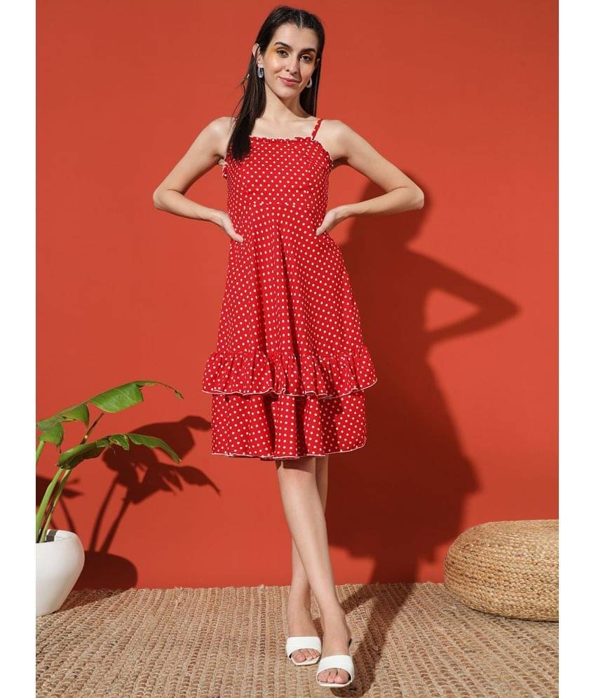    			Glito Women Crepe Printed Fit & Flare Dress ( Red )