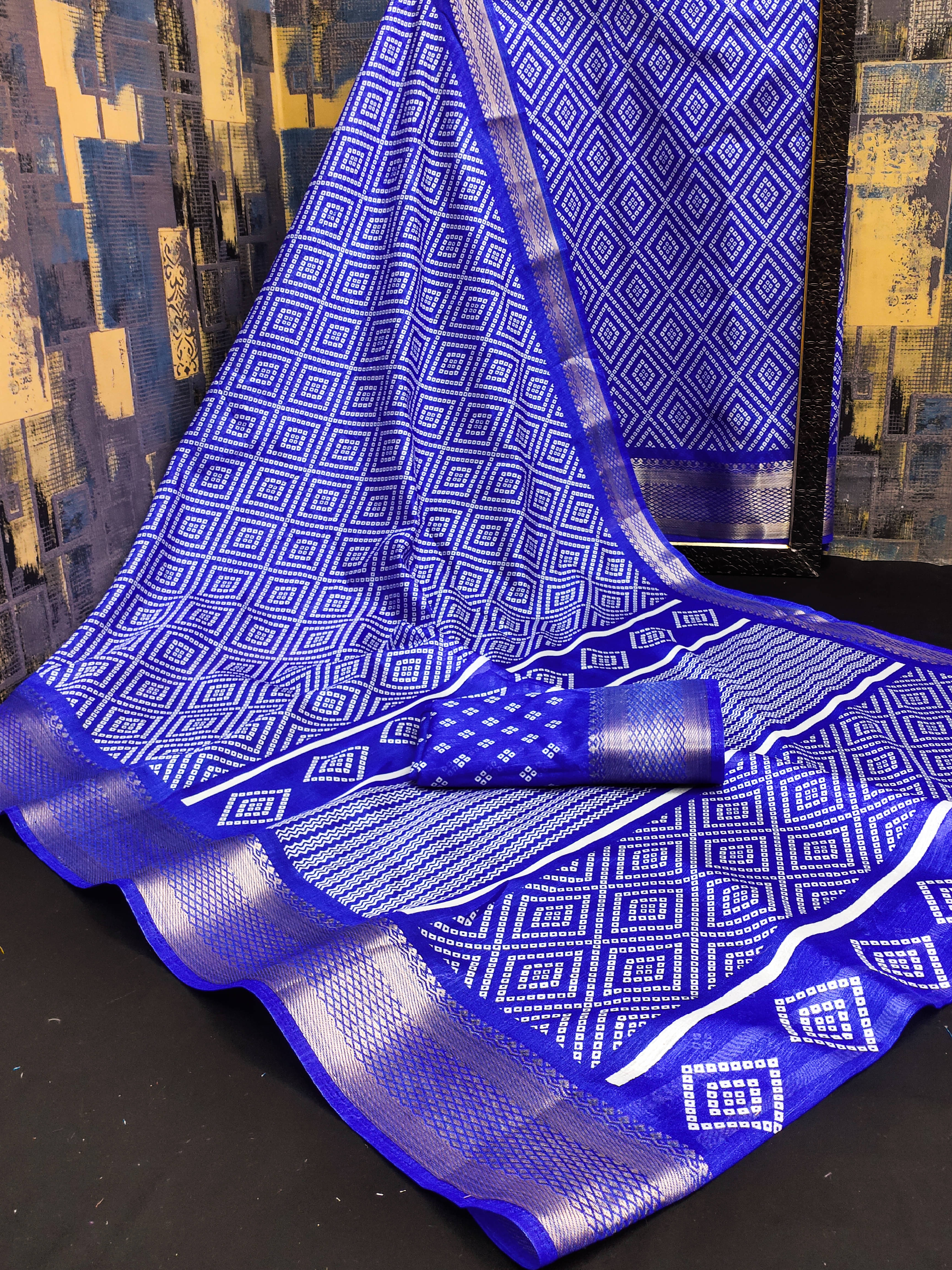     			HEMA SILK MILLS Cotton Blend Printed Saree With Unstitched Blouse Piece ( Light Blue )