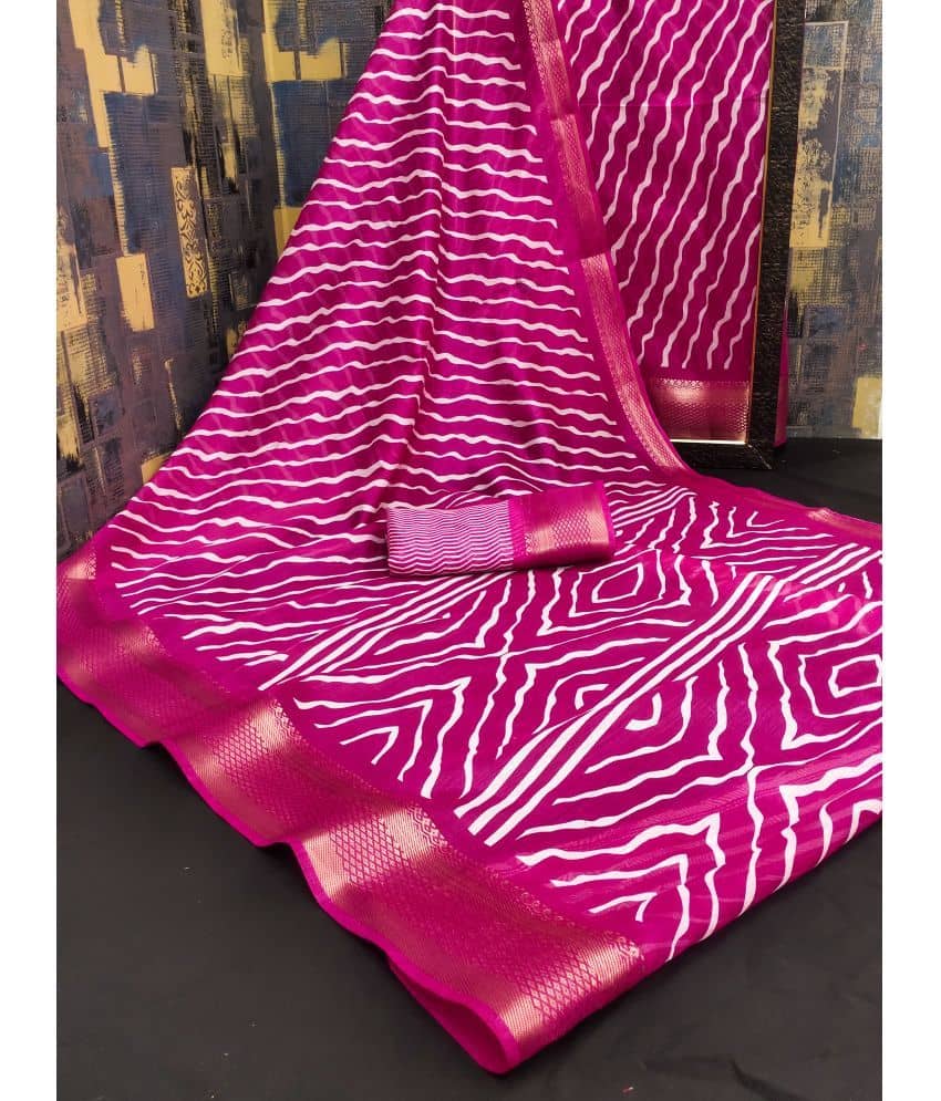 HEMA SILK MILLS Cotton Blend Printed Saree With Unstitched Blouse Piece ( Pink ) - Sarees | Buy online on ZillyBuy