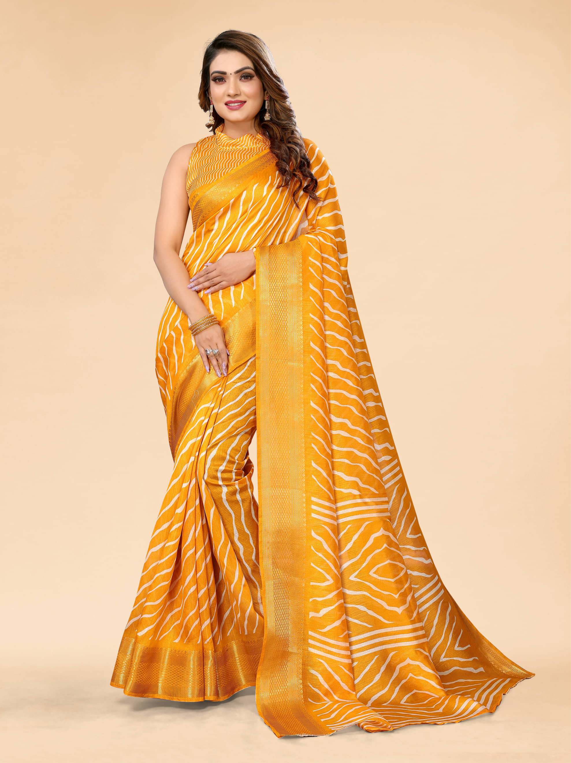 HEMA SILK MILLS Cotton Silk Embellished Saree With Unstitched Blouse Piece ( Mustard ) - Sarees | Buy online on ZillyBuy