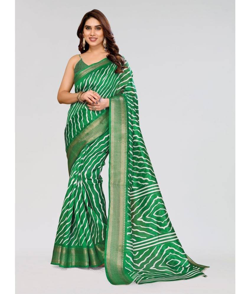 HEMA SILK MILLS Cotton Silk Printed Saree With Unstitched Blouse Piece ( Green ) HEMA SILK MILLS Cotton Silk Printed Saree With Unstitched Blouse Piece ( Green )