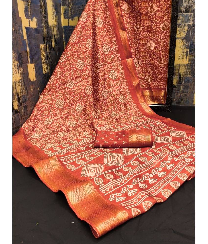     			HEMA SILK MILLS Cotton Silk Printed Saree With Unstitched Blouse Piece ( Orange )