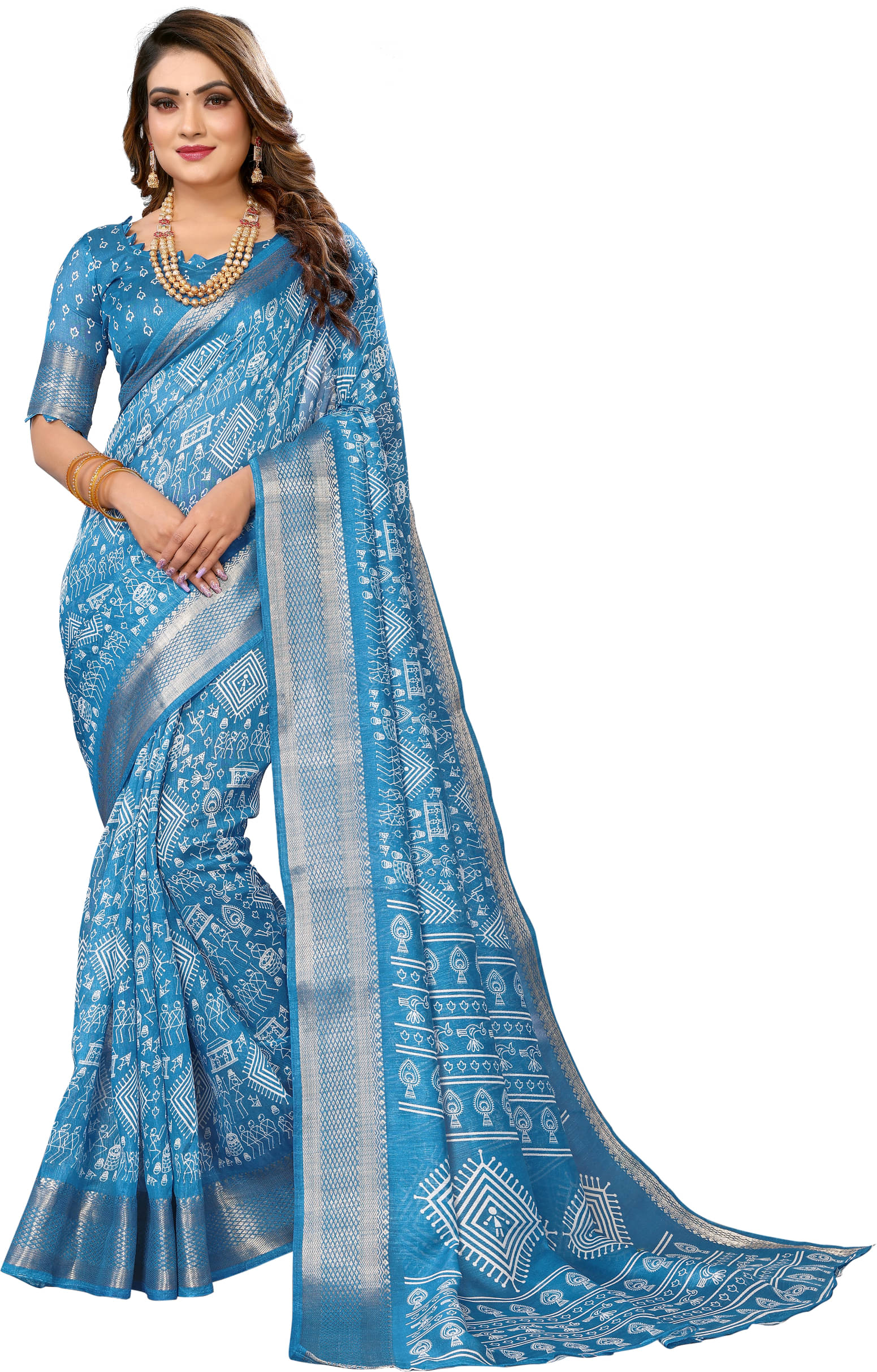     			HEMA SILK MILLS Cotton Silk Embellished Saree With Unstitched Blouse Piece ( Blue )