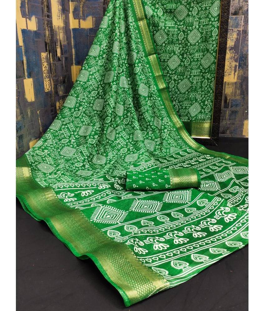     			HEMA SILK MILLS Cotton Silk Printed Saree With Unstitched Blouse Piece ( Green )