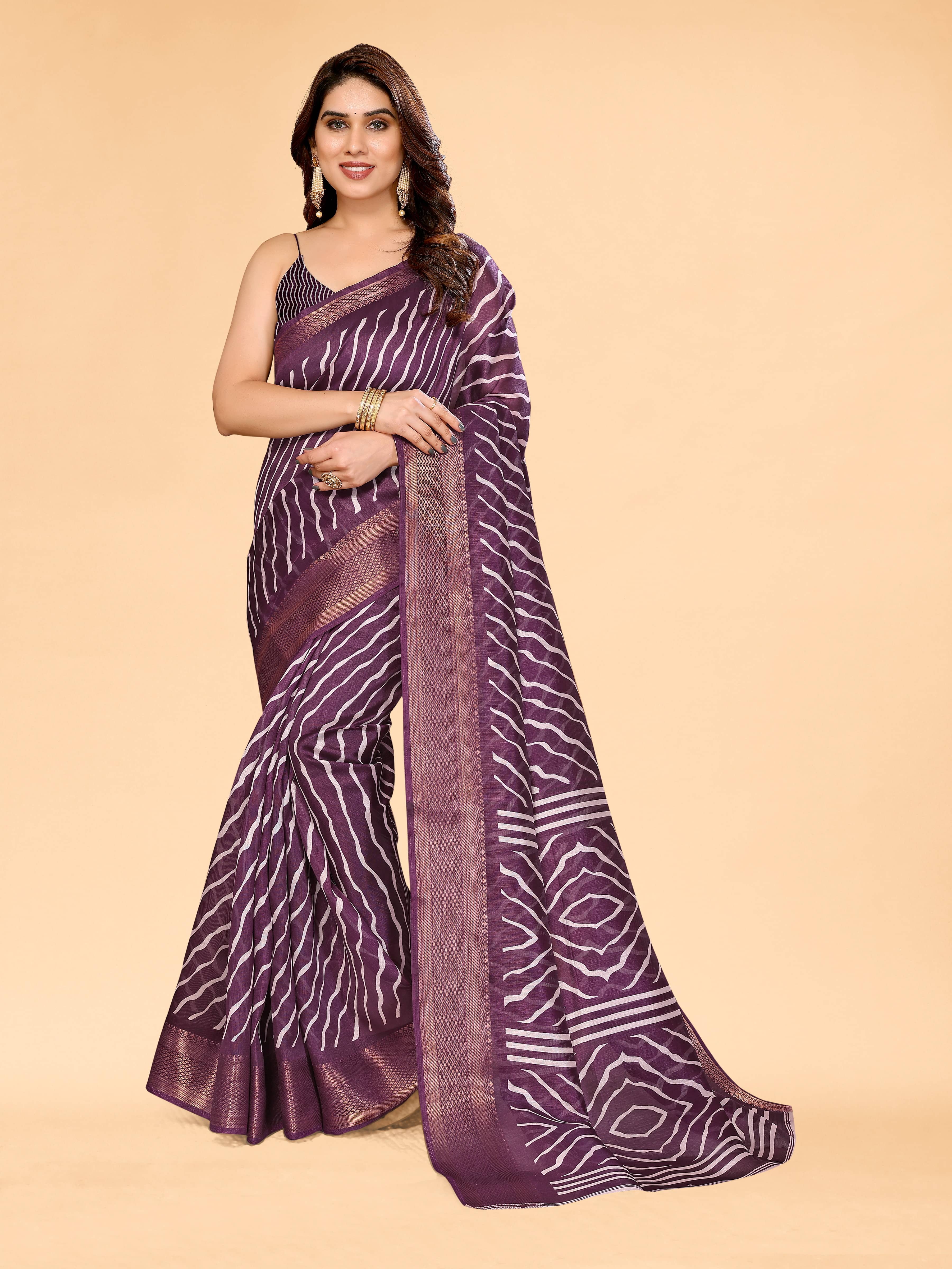 HEMA SILK MILLS Cotton Silk Printed Saree With Unstitched Blouse Piece ( Wine ) - Sarees | Buy online on ZillyBuy