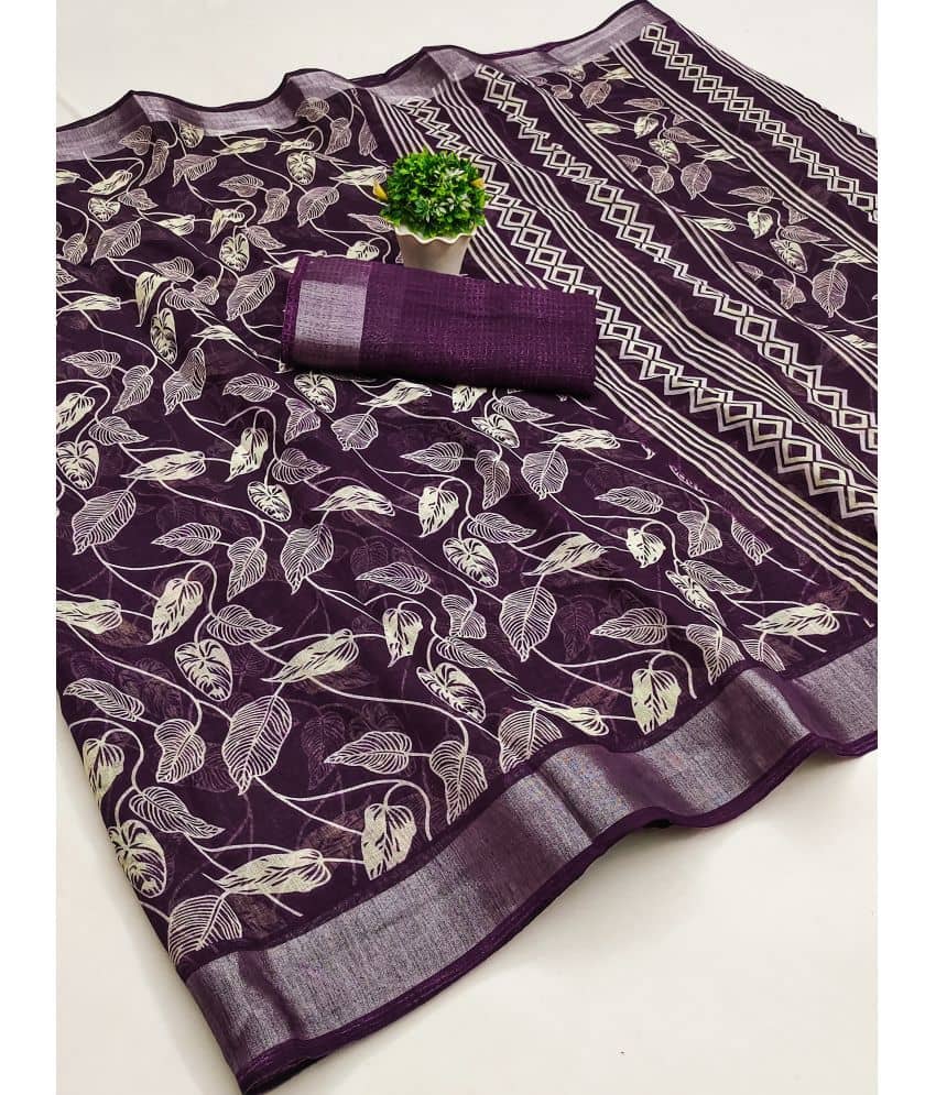 HEMA SILK MILLS Linen Printed Saree With Unstitched Blouse Piece ( Blue ) - Sarees | Buy online on ZillyBuy