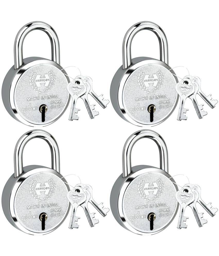 Harrison Padlocks / Round Padlock 50mm 6 Lever With 3 Keys J-SUPREME-0656 Pack of 4/ Mild Steel Material/ Bright Chrome Polished Finish/door lock, shutter lock, godown lock, gate lock Harrison Padlocks / Round Padlock 50mm 6 Lever With 3 Keys J-SUPREME-0656 Pack of 4/ Mild Steel Material/ Bright Chrome Polished Finish/door lock, shutter lock, godown lock, gate lock