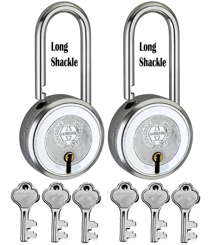 Harrison Padlocks / Round Padlock 65mm 8 Lever With 3 Keys T-26LS-0245 Pack of 2/ Mild Steel Material/ Bright Chrome Polished Finish/door lock, shutter lock, godown lock, gate lock Harrison Padlocks / Round Padlock 65mm 8 Lever With 3 Keys T-26LS-0245 Pack of 2/ Mild Steel Material/ Bright Chrome Polished Finish/door lock, shutter lock, godown lock, gate lock