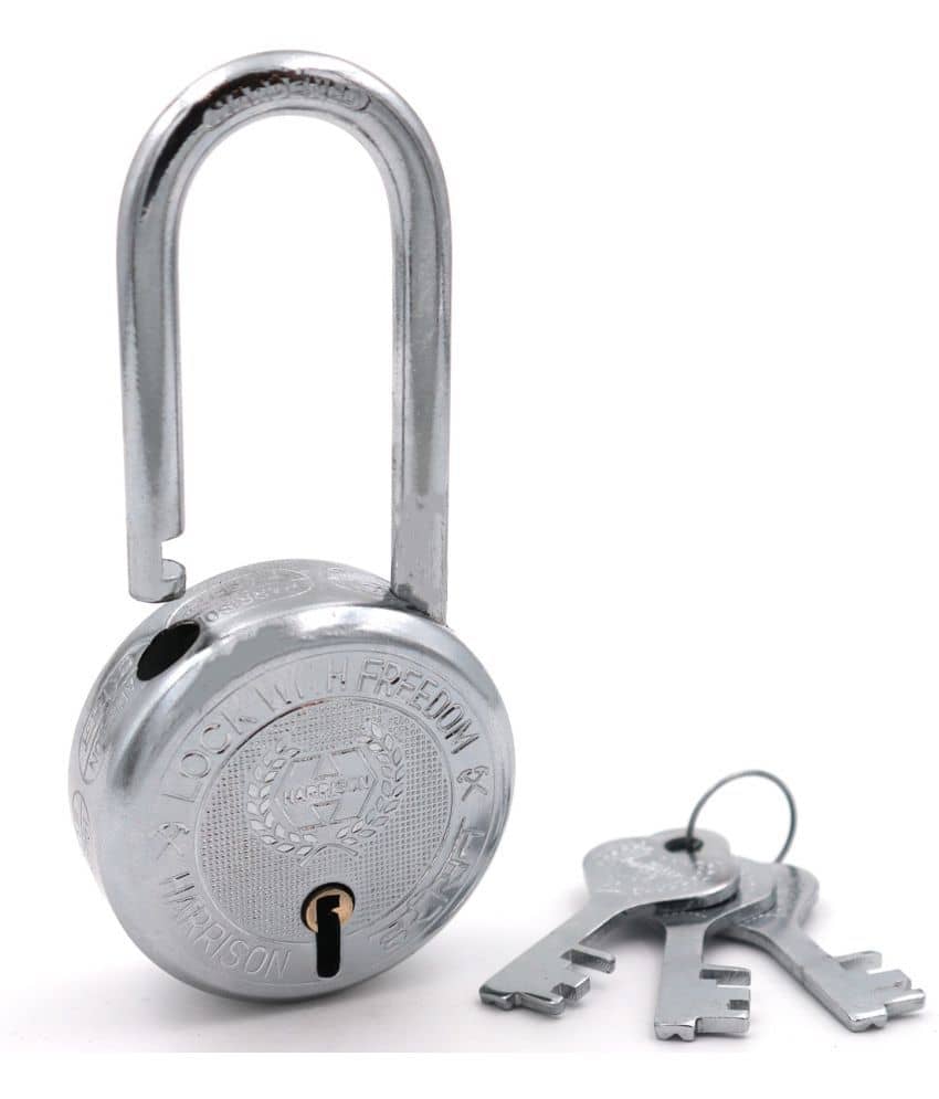 Harrison Padlocks / Round Padlock 65mm 7 Lever With 3 Keys T-26-0278 Pack of 1/ Mild Steel Material/ Bright Chrome Polished Finish/door lock, shutter lock, godown lock, gate lock
