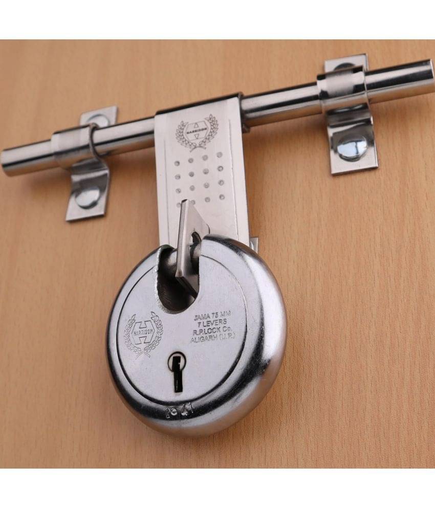 Harrison Padlocks / Round Padlock 75mm 6 Lever With 3 Keys JAMA-0251 Pack of 1/ Mild Steel Material/ Bright Chrome Plated Finish/door lock, shutter lock, godown lock, gate lock Harrison Padlocks / Round Padlock 75mm 6 Lever With 3 Keys JAMA-0251 Pack of 1/ Mild Steel Material/ Bright Chrome Plated Finish/door lock, shutter lock, godown lock, gate lock