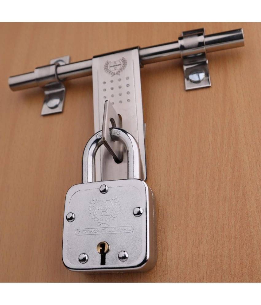 Harrison Padlocks / Square Padlock 55mm 6 Lever With 3 Keys T-27-0031 Pack of 1/ Mild Steel Material/ Bright Chrome Plated Finish/door lock, shutter lock, godown lock, gate lock Harrison Padlocks / Square Padlock 55mm 6 Lever With 3 Keys T-27-0031 Pack of 1/ Mild Steel Material/ Bright Chrome Plated Finish/door lock, shutter lock, godown lock, gate lock