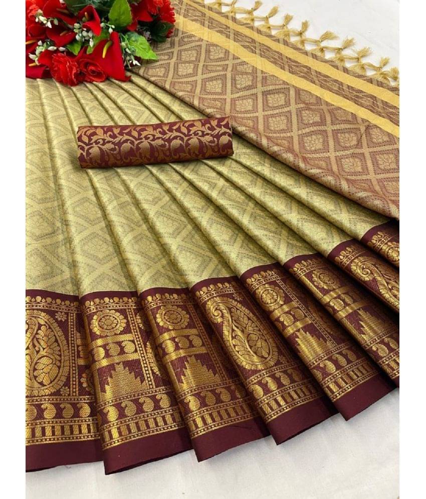 JULEE Banarasi Silk Embellished Saree With Unstitched Blouse Piece ( Brown ) JULEE Banarasi Silk Embellished Saree With Unstitched Blouse Piece ( Brown )