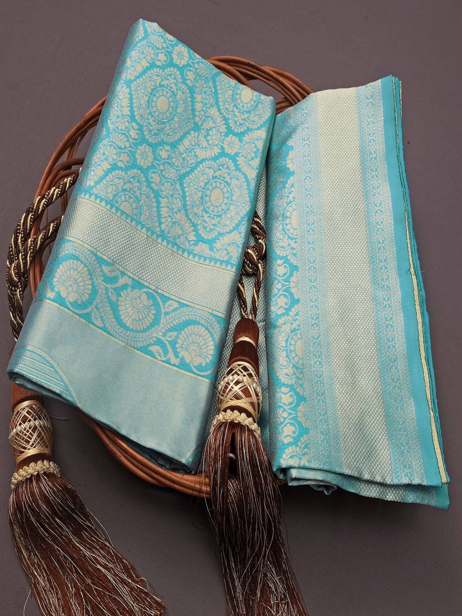 JULEE Banarasi Silk Embellished Saree With Unstitched Blouse Piece ( SkyBlue ) JULEE Banarasi Silk Embellished Saree With Unstitched Blouse Piece ( SkyBlue )