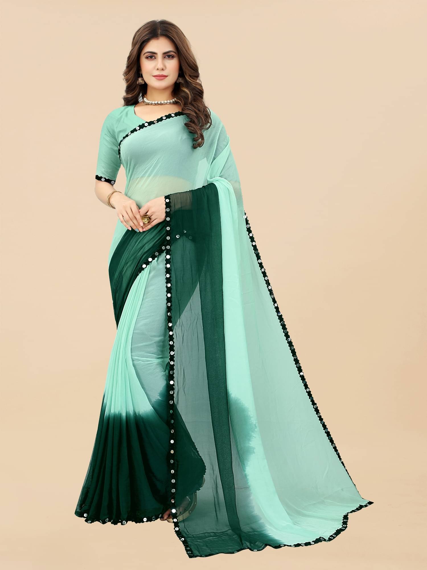     			JULEE Georgette Embellished Saree With Unstitched Blouse Piece ( Mint Green )