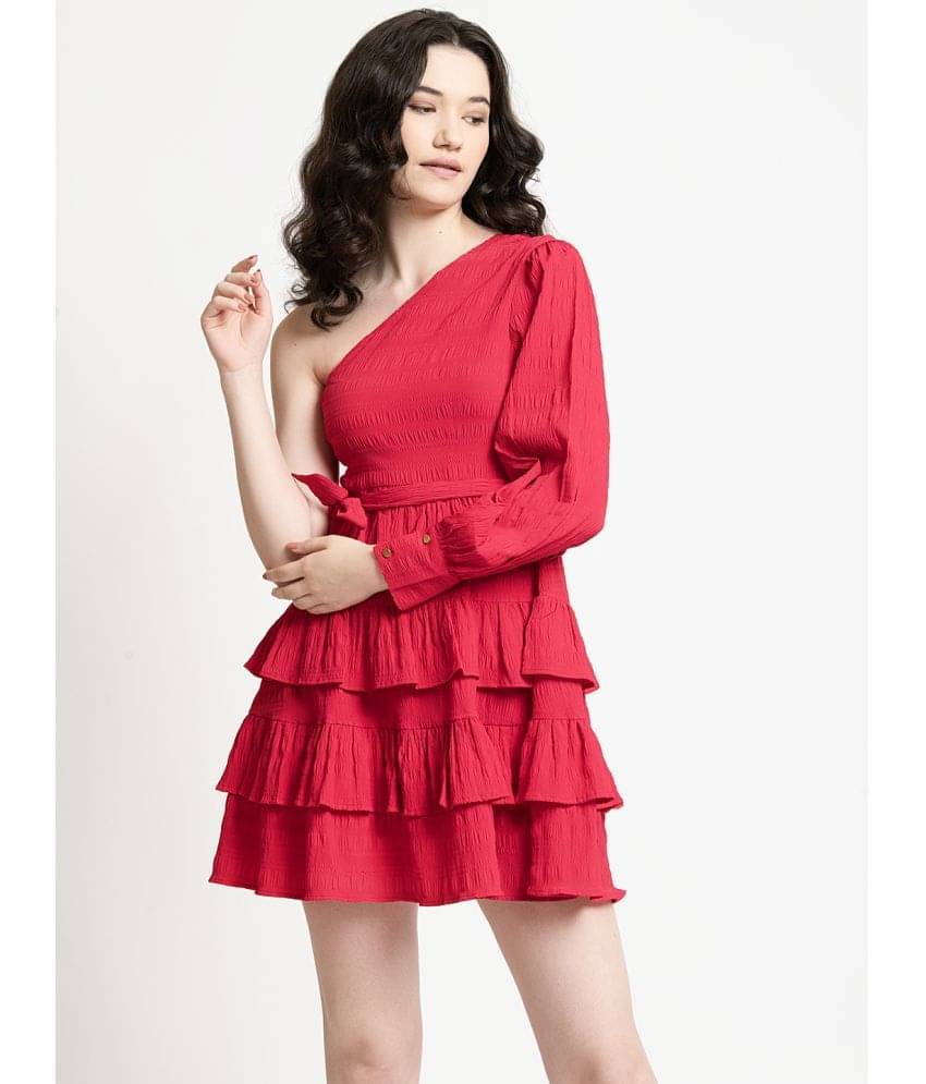     			June 9 Clothing Women Polyester Solid Fit & Flare Dress ( Red )