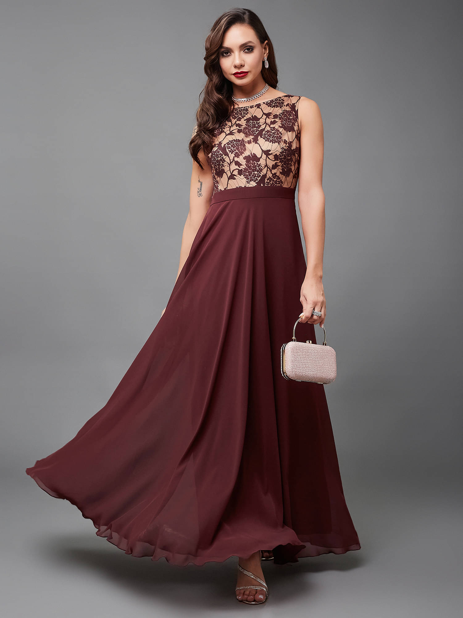 Miss Chase Women Georgette Self Design Gown ( Multicolor ) Miss Chase Women Georgette Self Design Gown ( Multicolor )