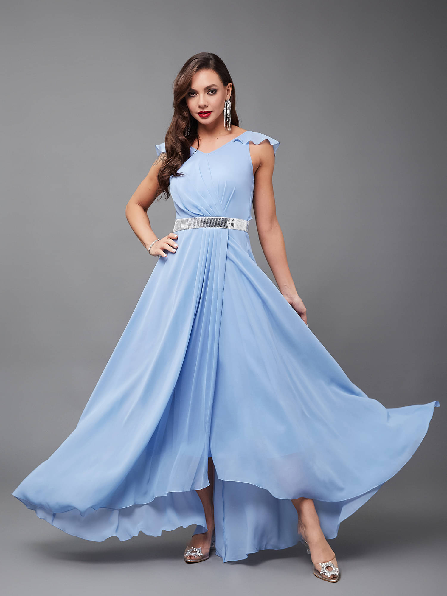 Miss Chase Women Georgette Solid Gown ( Blue ) Miss Chase Women Georgette Solid Gown ( Blue )