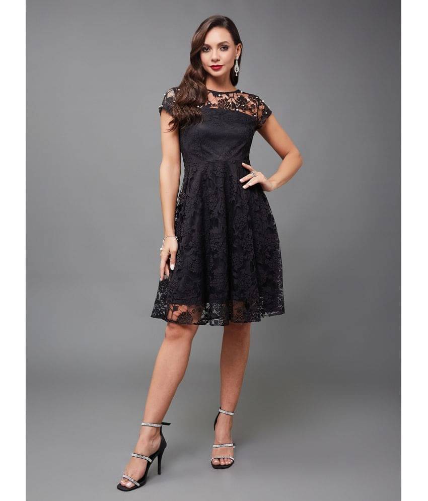 Miss Chase Women Lace Embellished Fit & Flare Dress ( Black ) Miss Chase Women Lace Embellished Fit & Flare Dress ( Black )