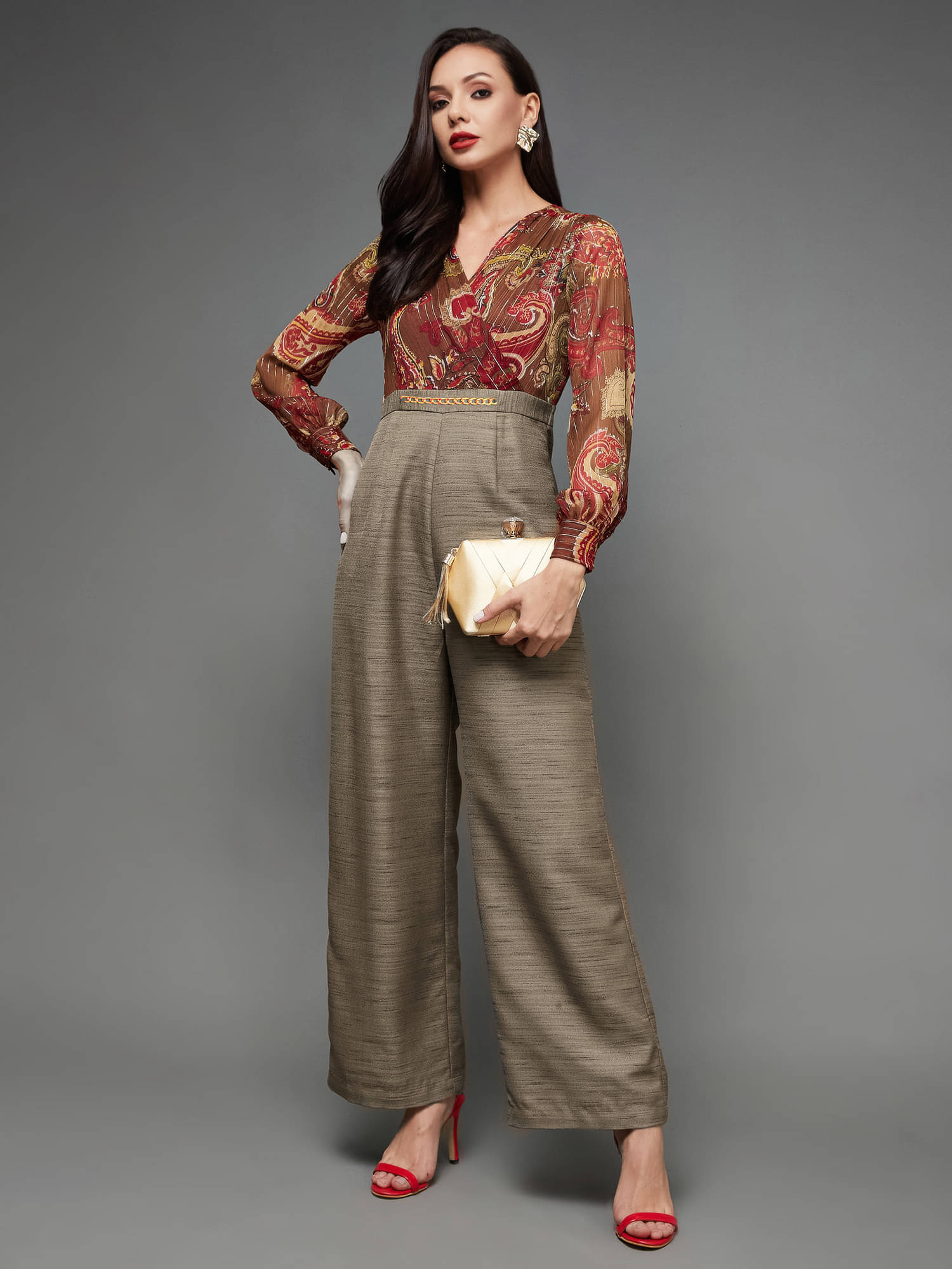 Miss Chase Multicolor Silk Regular Fit Women's Jumpsuit ( Pack of 1 ) Miss Chase Multicolor Silk Regular Fit Women's Jumpsuit ( Pack of 1 )