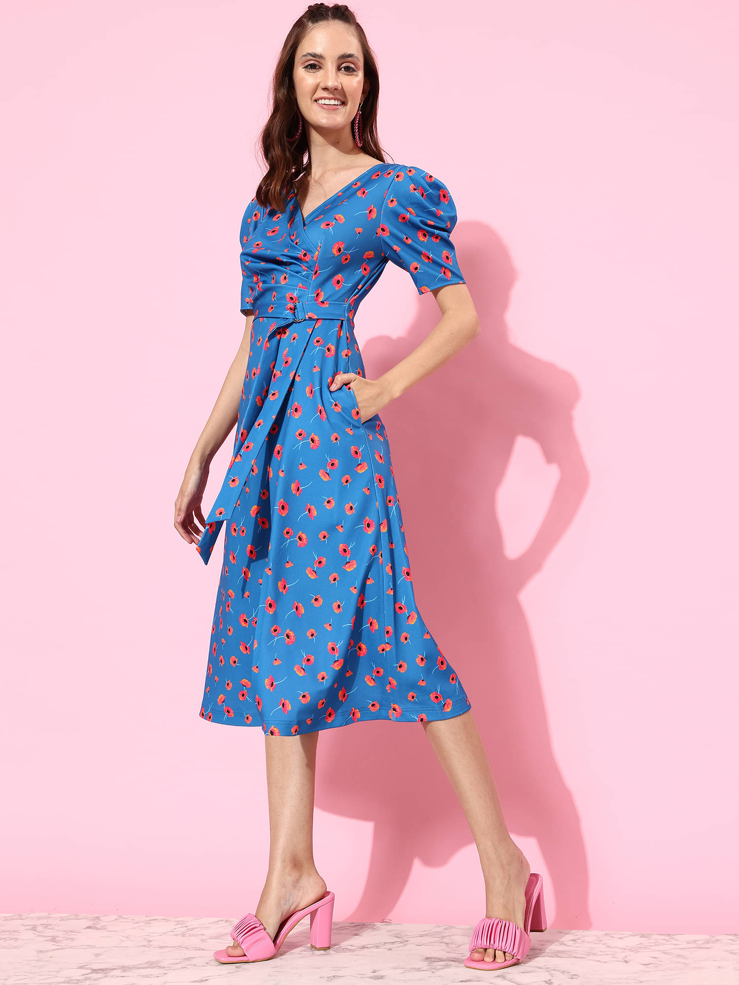     			Miss Chase Women Polyester Printed Wrap Dress ( Multi Color )