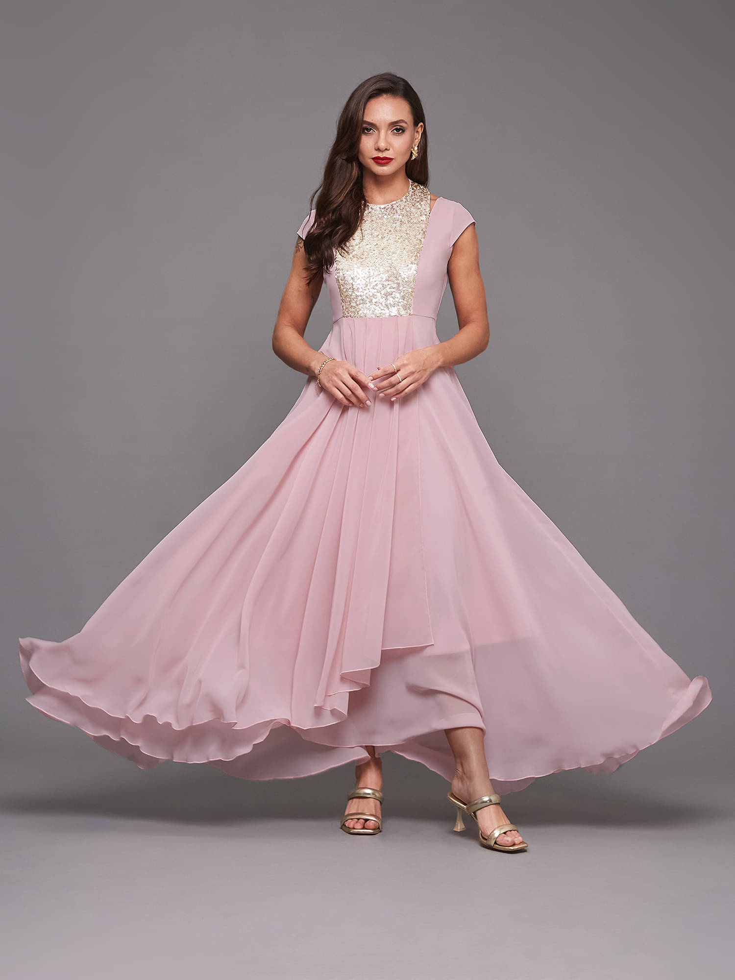 Miss Chase Women Polyester Solid Gown ( Pink ) Miss Chase Women Polyester Solid Gown ( Pink )