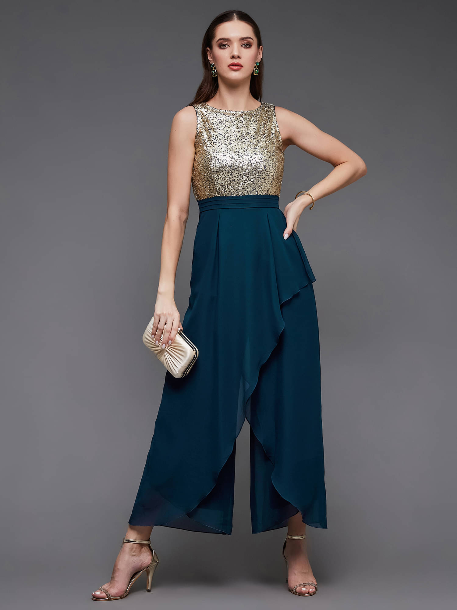     			Miss Chase Teal Georgette Regular Fit Women's Jumpsuit ( Pack of 1 )