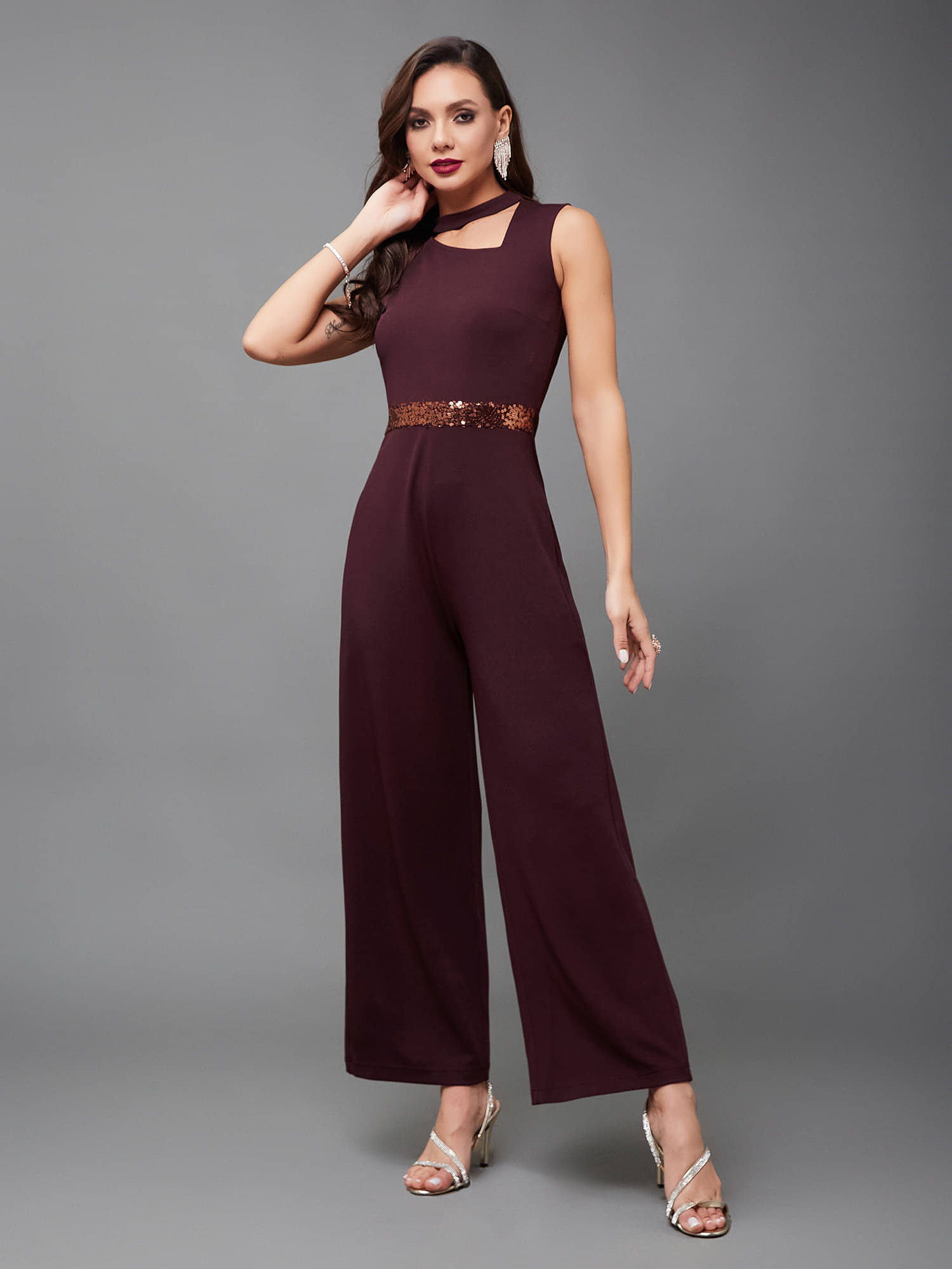 Miss Chase Wine Polyester Regular Fit Women's Jumpsuit ( Pack of 1 ) Miss Chase Wine Polyester Regular Fit Women's Jumpsuit ( Pack of 1 )