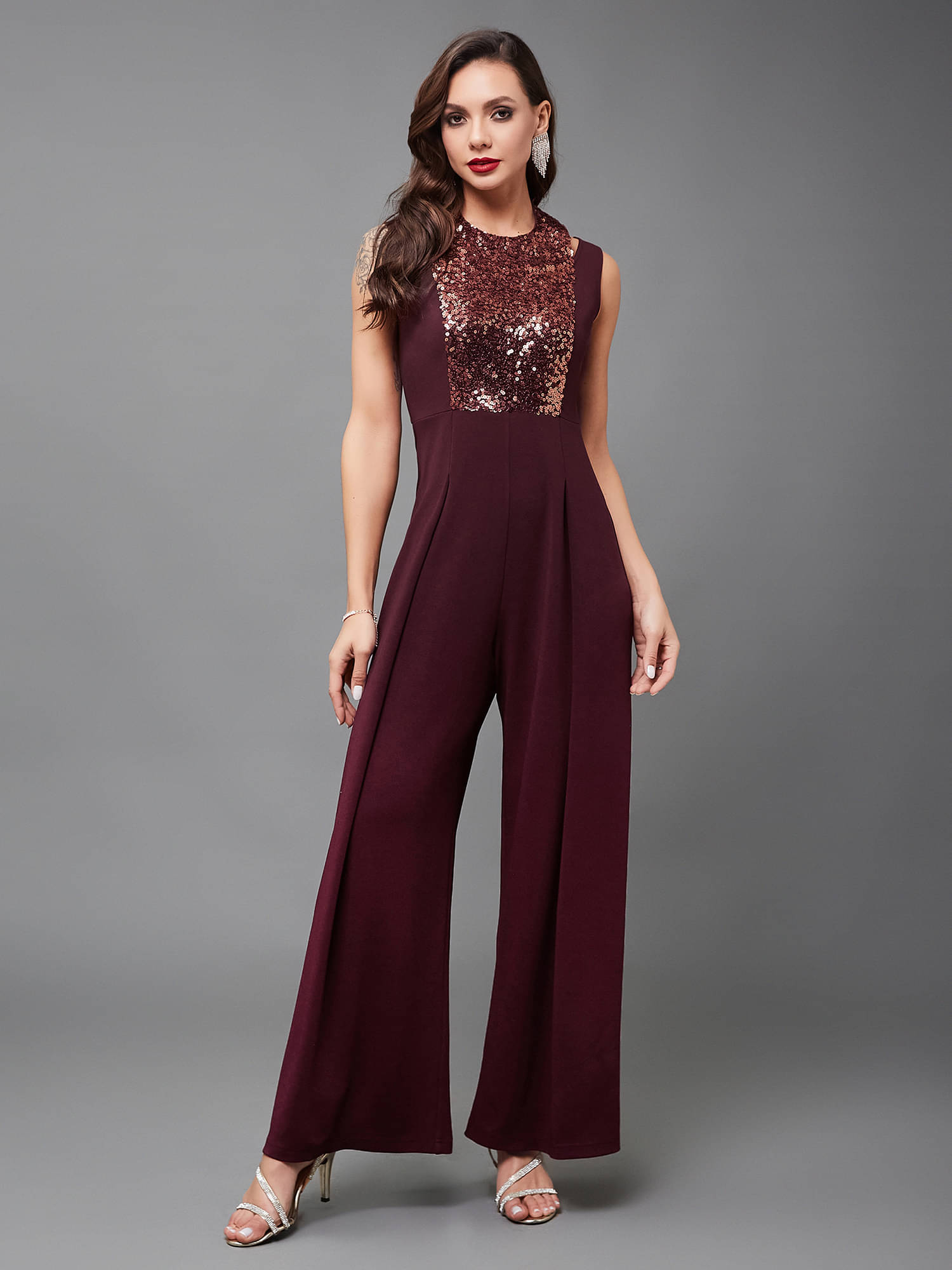     			Miss Chase Wine Polyester Slim Fit Women's Jumpsuit ( Pack of 1 )