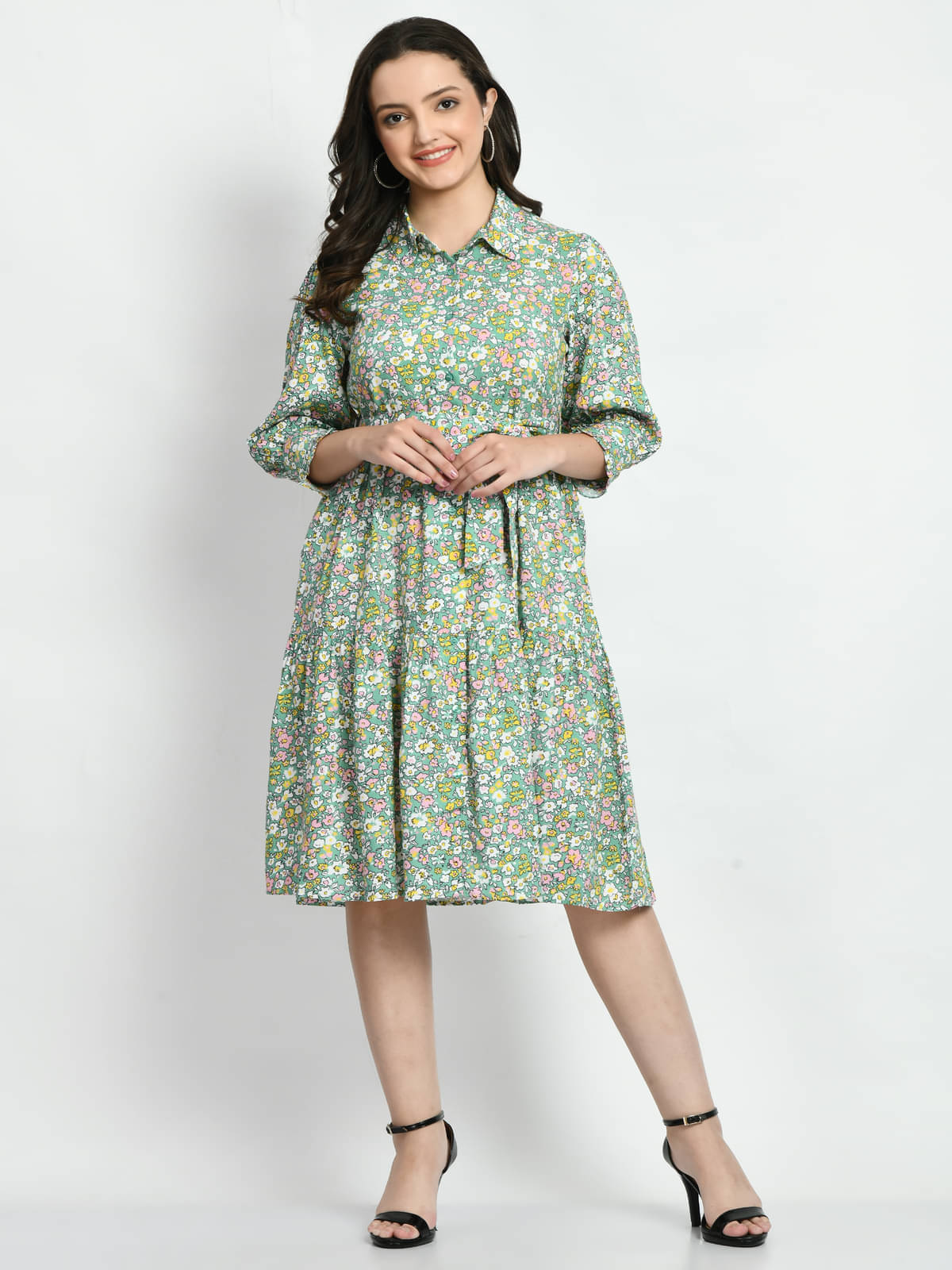     			Neel & Ned Women Rayon Printed Fit & Flare Dress ( Multicolor )