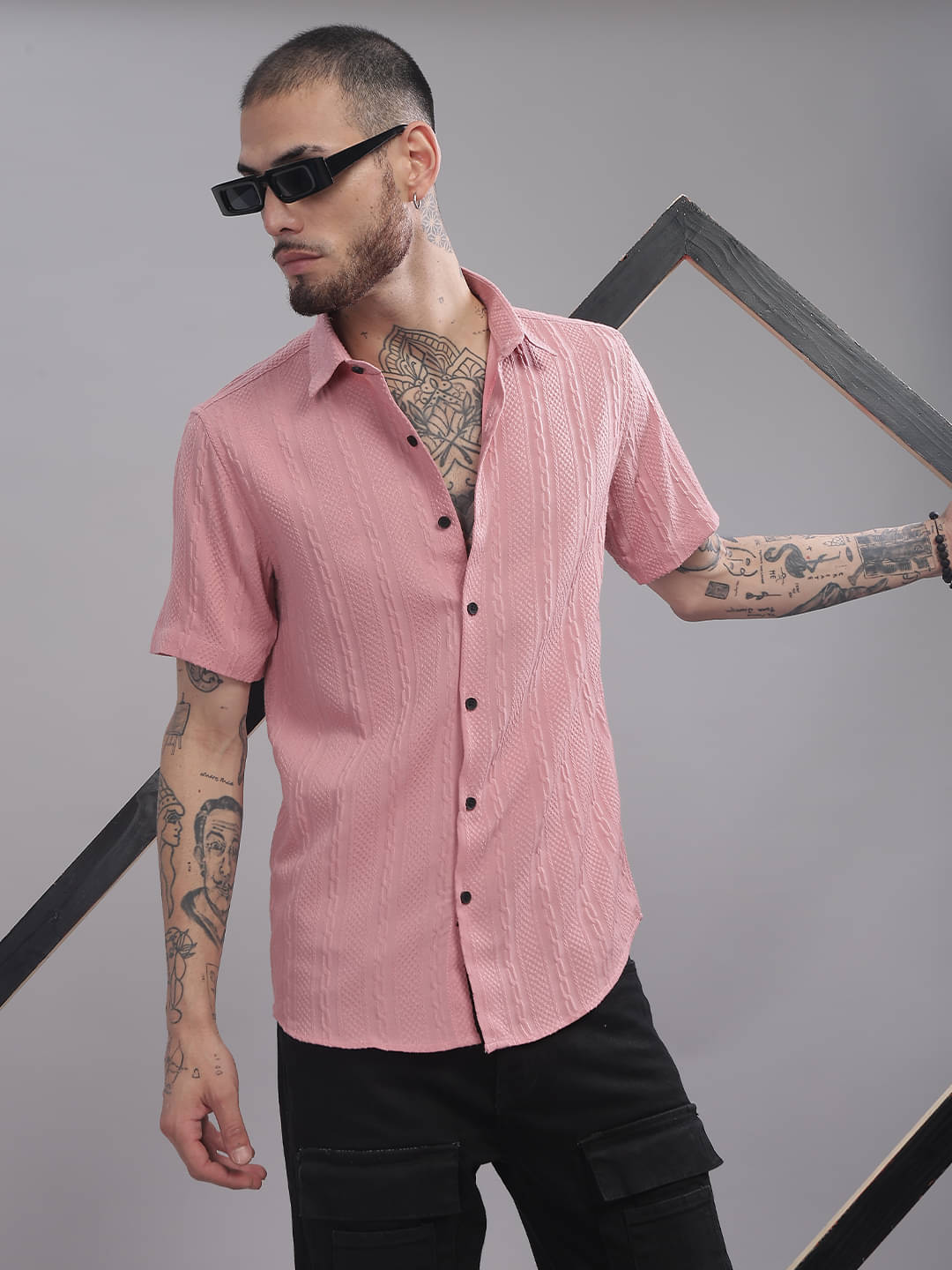 Paul Street Polyester Slim Fit Self Design Half Sleeves Men's Casual Shirt - Pink ( Pack of 1 ) Paul Street Polyester Slim Fit Self Design Half Sleeves Men's Casual Shirt - Pink ( Pack of 1 )