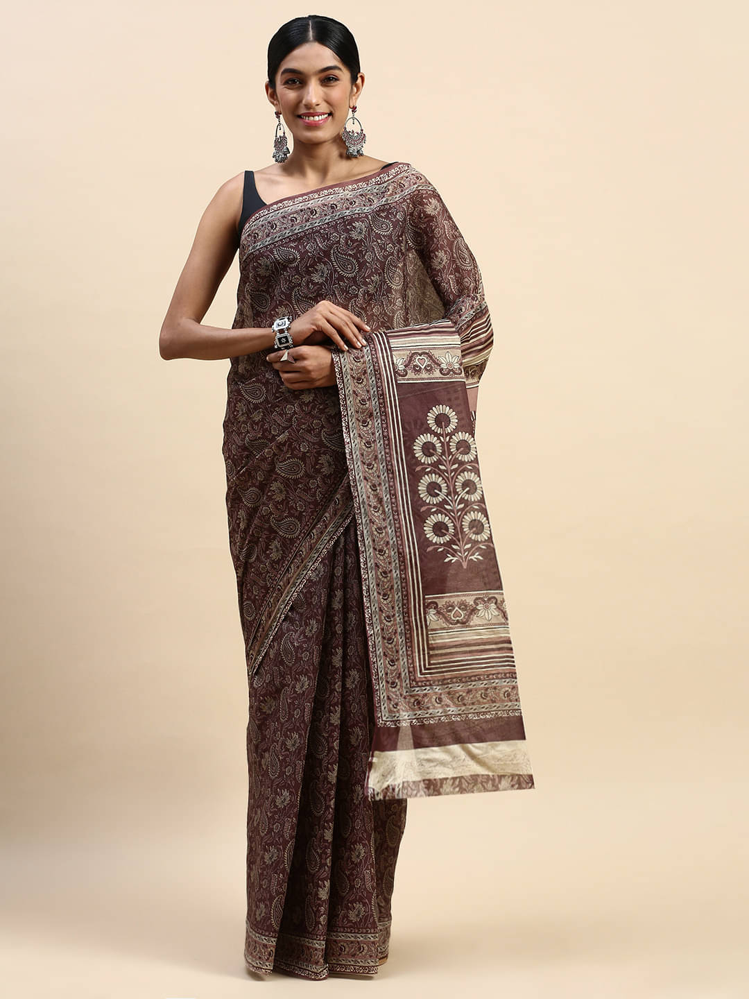 SHANVIKA Cotton Printed Saree Without Blouse Piece ( Brown ) SHANVIKA Cotton Printed Saree Without Blouse Piece ( Brown )