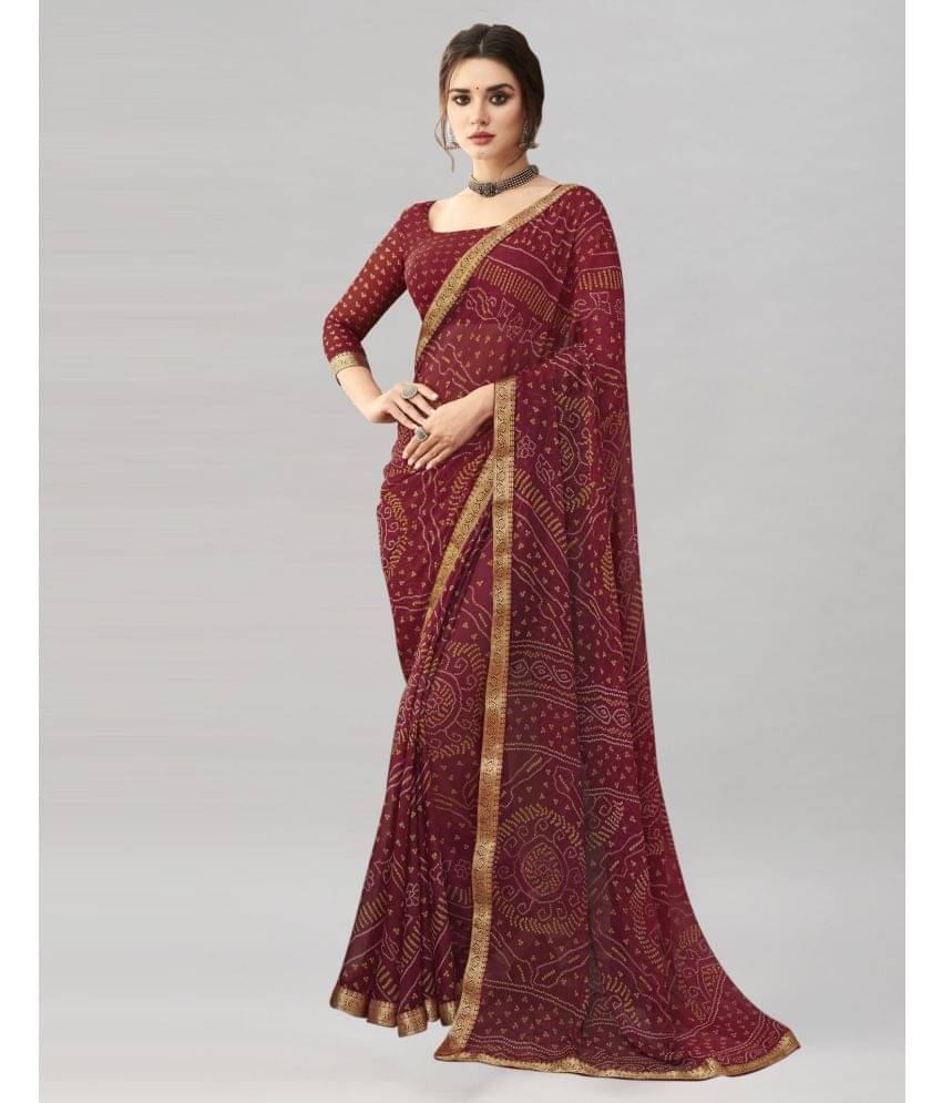 Samah Chiffon Printed Saree With Unstitched Blouse Piece ( Maroon ) Samah Chiffon Printed Saree With Unstitched Blouse Piece ( Maroon )