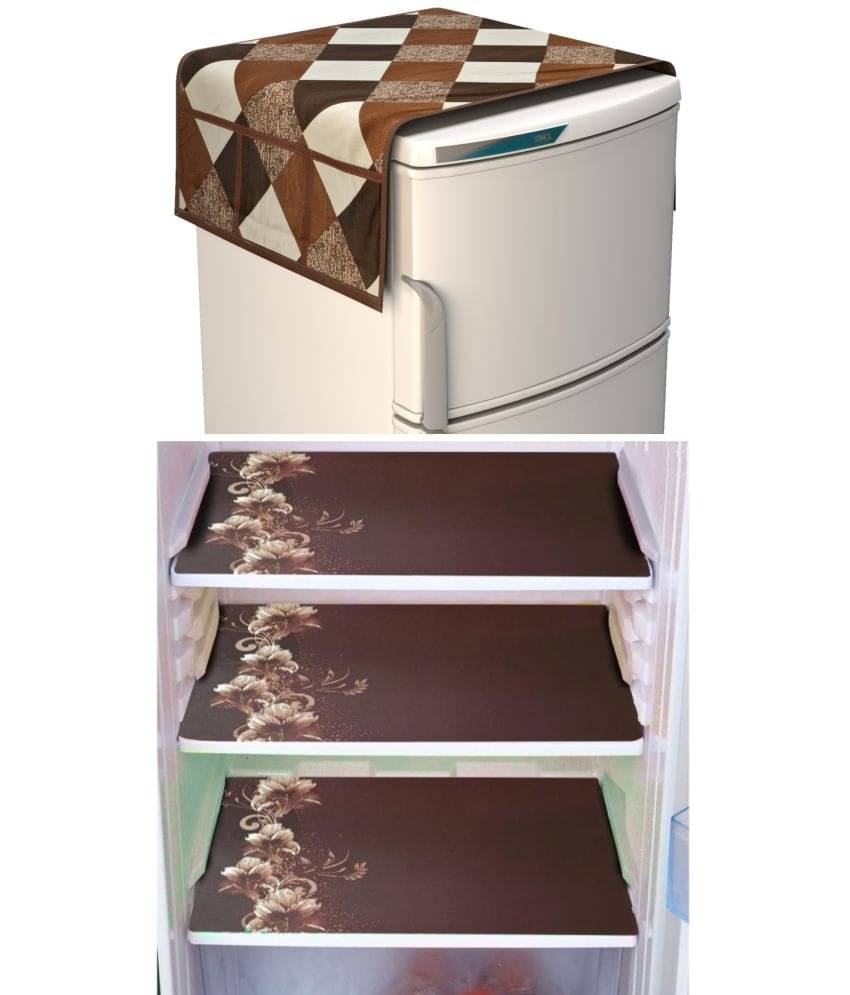 Shaphio Polyester Geometric Fridge Mat & Cover ( 99 58 ) Pack of 4 - Brown Shaphio Polyester Geometric Fridge Mat & Cover ( 99 58 ) Pack of 4 - Brown