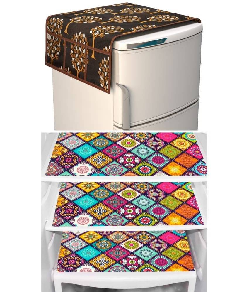Shaphio Polyester Nature Fridge Mat & Cover ( 99 58 ) Pack of 4 - Brown Shaphio Polyester Nature Fridge Mat & Cover ( 99 58 ) Pack of 4 - Brown