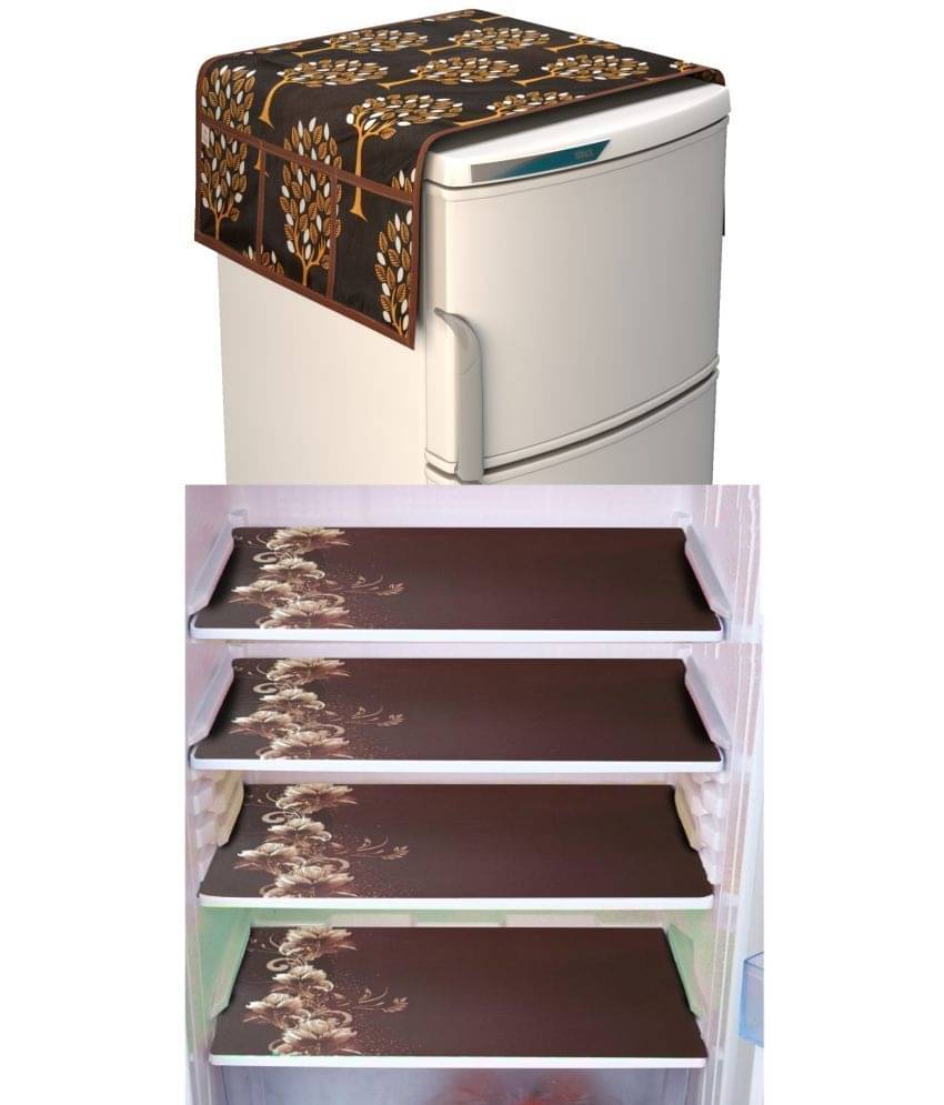     			Shaphio Polyester Nature Fridge Mat & Cover ( 99 58 ) Pack of 5 - Brown