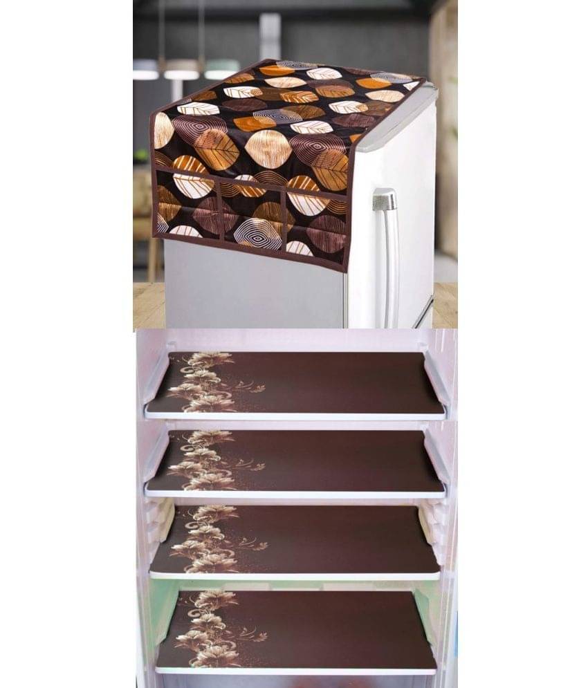     			Shaphio Polyester Nature Fridge Mat & Cover ( 99 58 ) Pack of 5 - Brown
