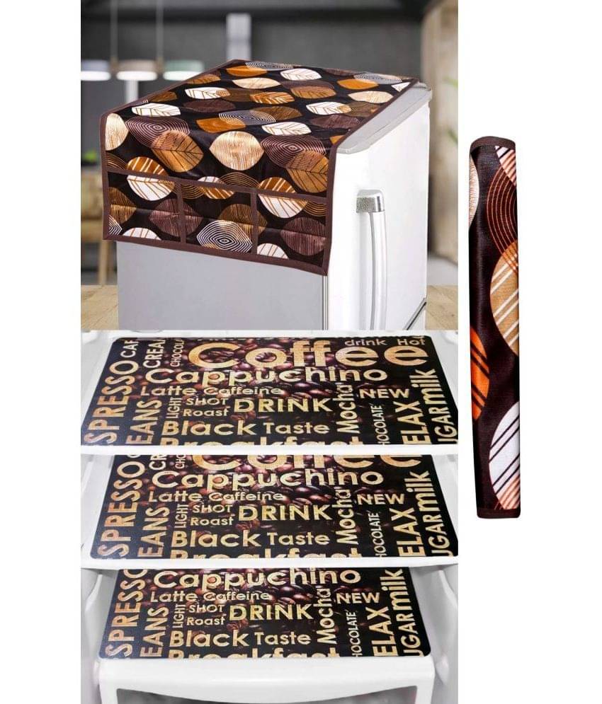     			Shaphio Polyester Nature Fridge Mat & Cover ( 99 58 ) Pack of 5 - Brown