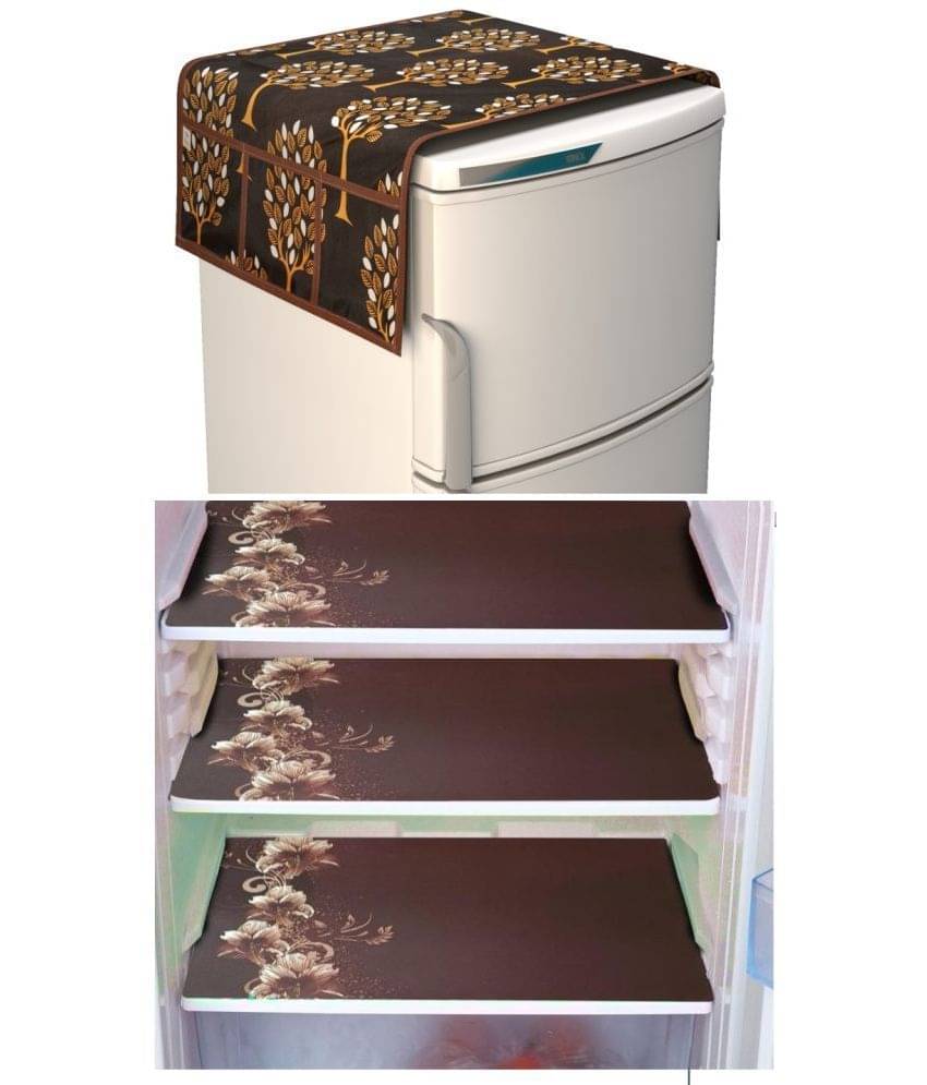 Shaphio Polyester Nature Fridge Mat & Cover ( 99 58 ) Pack of 4 - Brown Shaphio Polyester Nature Fridge Mat & Cover ( 99 58 ) Pack of 4 - Brown
