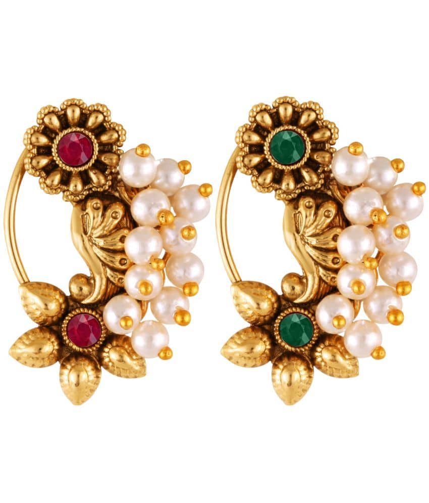 Vivastri Premium &  CZ Pearl Studded Gold Plated Evergreen Nath For Women & Girls-VIVA1180NTH-CMB