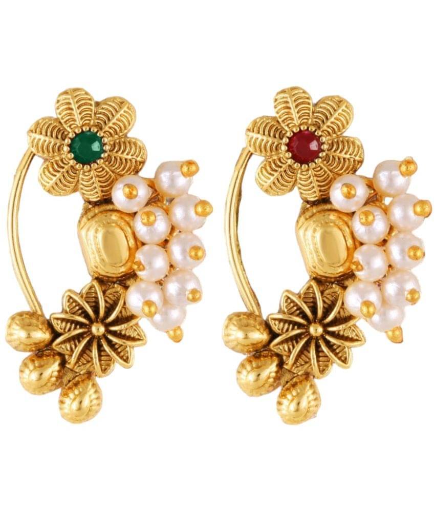     			Vivastri Premium  Guccheddar Pearl Studded Maharashtrian Style Nath For Women & Girls-VIVA1169NTH-CMB(RED-GREEN)