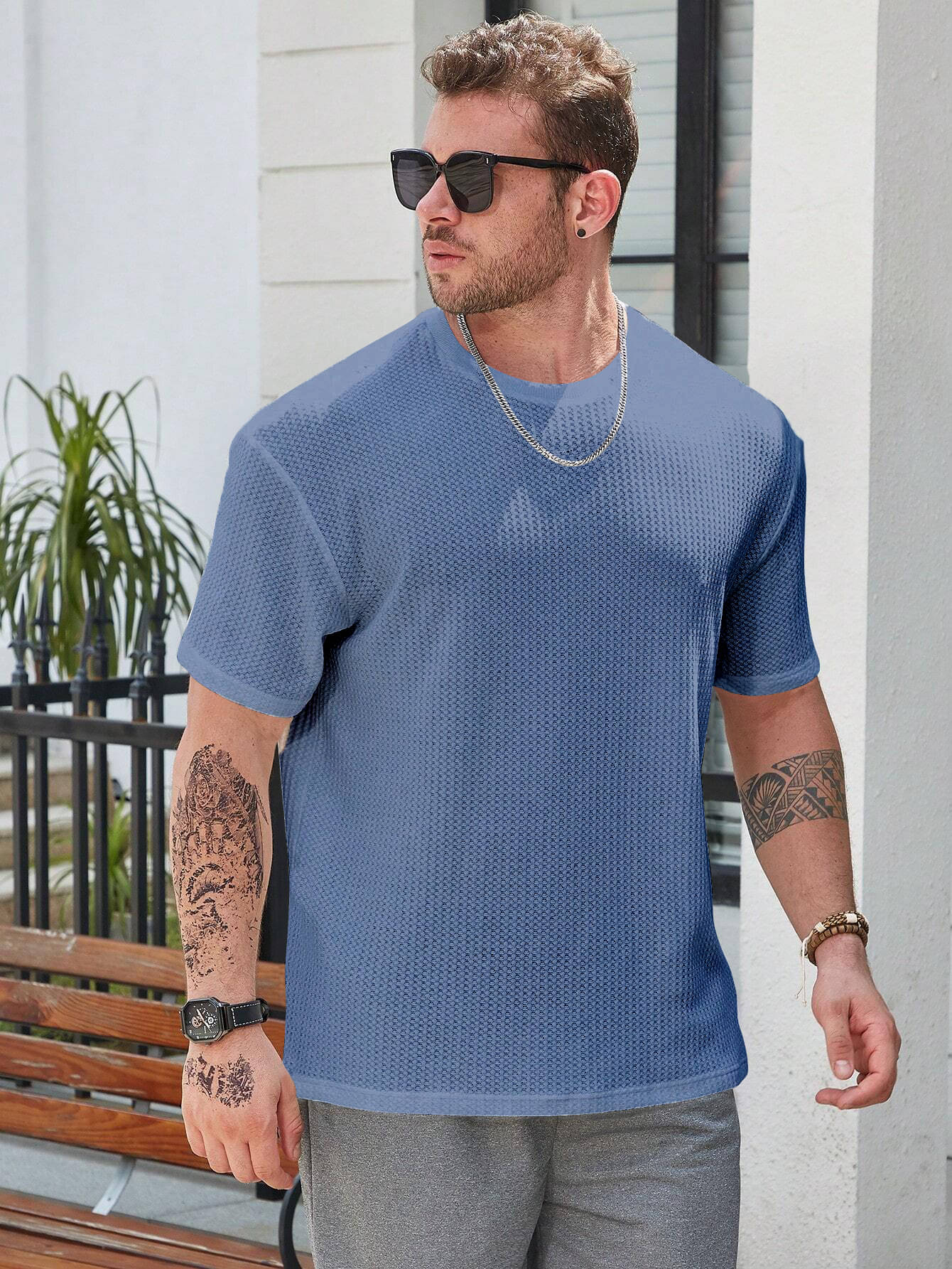 fashion and youth Pack of 1 Cotton Blend Oversized Fit Men's T-Shirt ( Blue ) fashion and youth Pack of 1 Cotton Blend Oversized Fit Men's T-Shirt ( Blue )